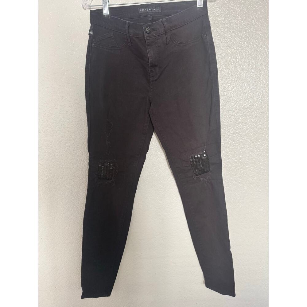 Rock & Republic Black Sequins Jeans Size 10 - Picture 3 of 8